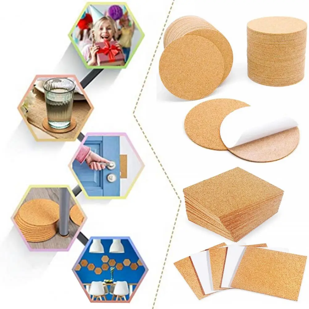 10Pcs Practical Cork Mat For Home 10Pcs Backing Coasters Cork Mat Self-adhesive Sheet Table Pad For Home Office Kitchen Drink