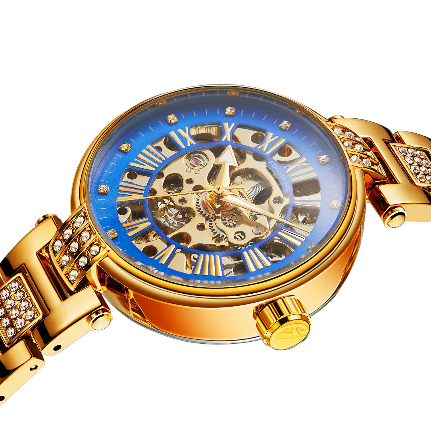 FORSINING Women Watch Automatic Manual Mechanical Open Heart Ladies Skeleton Dial Stainless Steel Bracelet with Butterfly Clasp