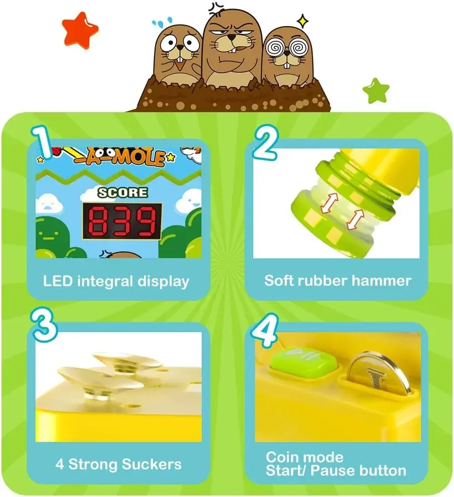 Brinquedo gigante Whack-A-Mole Batalha de 2 jogadores - Brinquedo interativo educacional divertido para pais e filhos para crianças, baterias não incluídas
