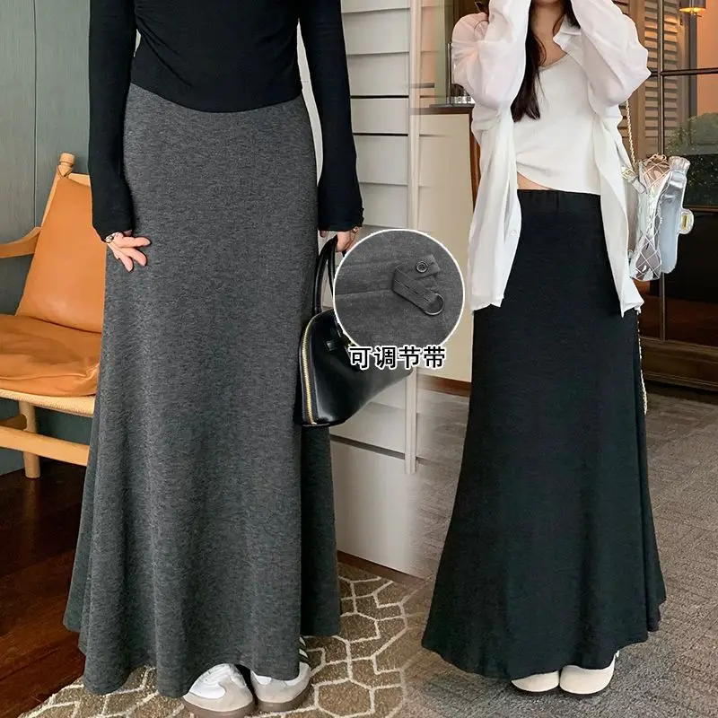 ملابس حمل لخريف وشتاء 2025 تنورة جديدة متماسكة على شكل حرف a-ملابس عالية الخصر للتخسيس متوسطة الطول للنساء الحوامل #4