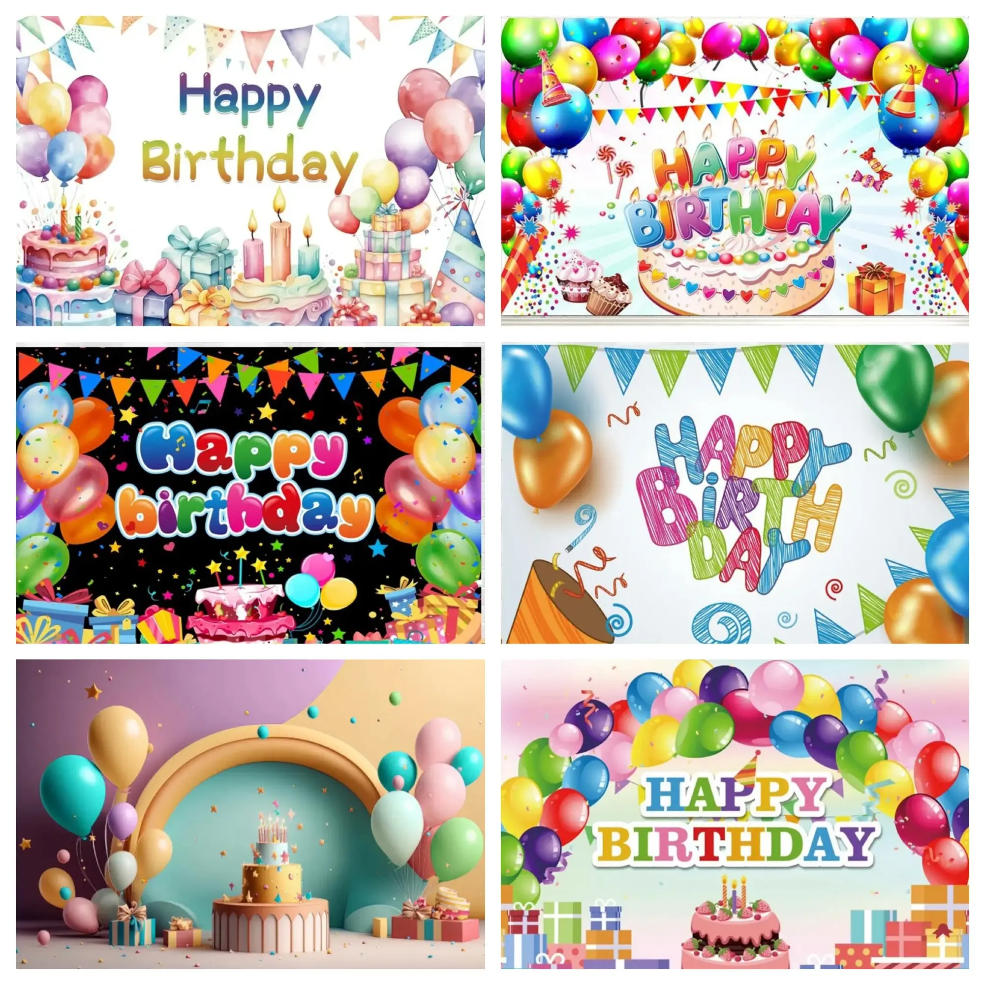 Halo Happy Birthday Balloon Party Background Gift Birthday Cake Table Background Decoration Rainbow Sweet Candy Photo Background