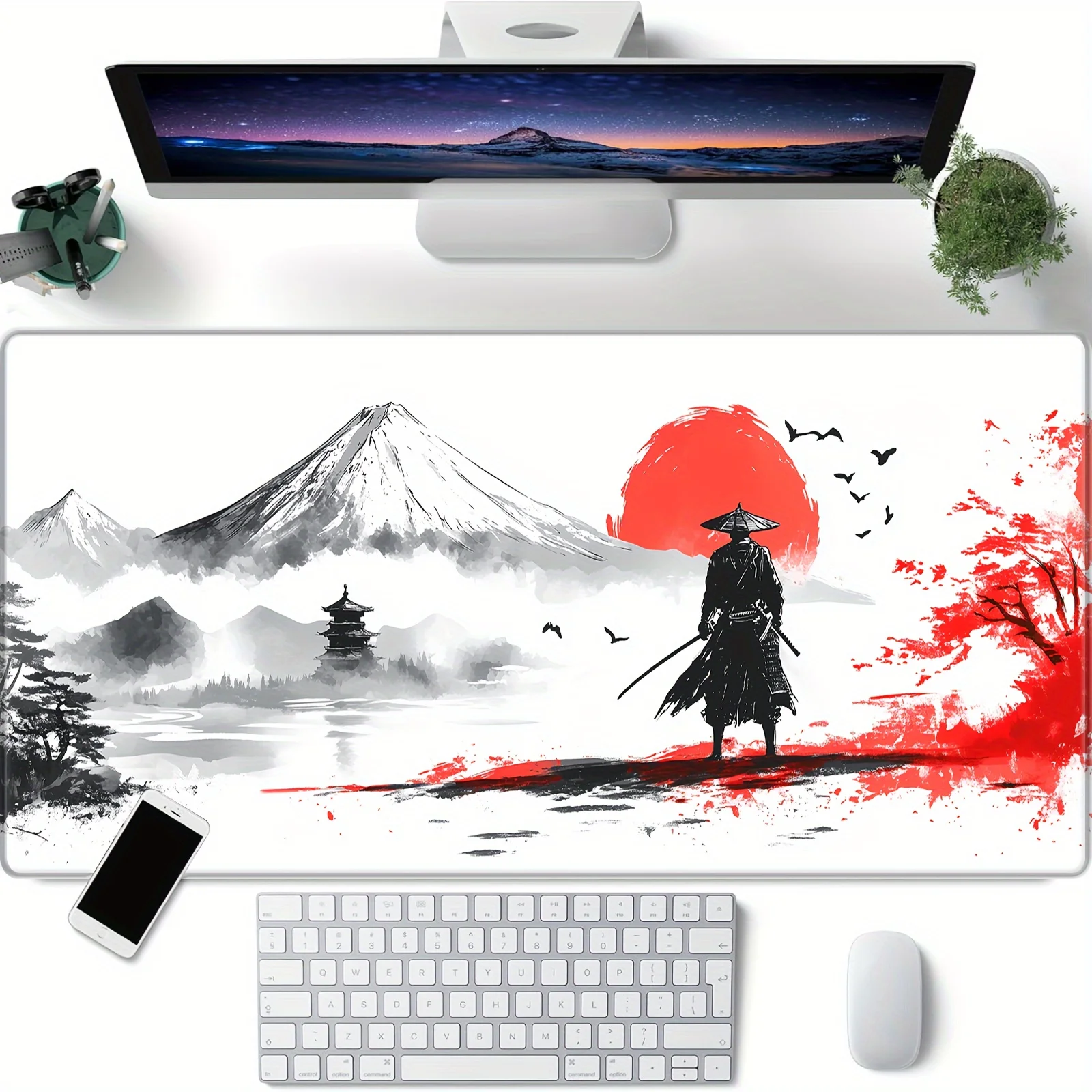 

Samurai x Mount Fuji Cherry Blossom Mouse Pad - Anti-Slip, Stitched Edges, Japanese Cultural Theme