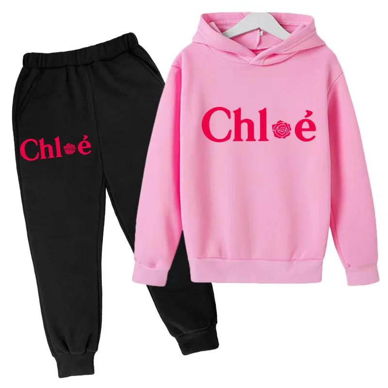 2024 New 3-12Y Kids Hoodie Casual Sweatshirt Coat Boys Girls Toddler Top+Pants Cute Letter Charming Pretty Girl Clothes Sport Se