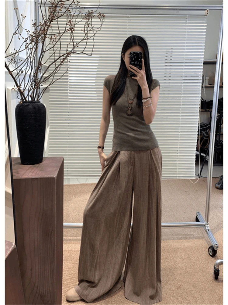 

Женский комплект Ele Pure Desire: топ с коротким рукавом и широкие брюки, модный повседневный образ для весны