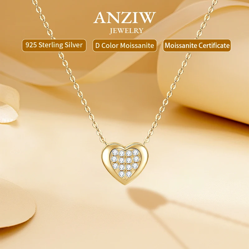 

Anziw Love Heart полный муассанит пасьянс кулон ожерелье для женщин 925 серебряная цепочка регулируемый воротник ювелирные изделия подарок на день Святого Валентина