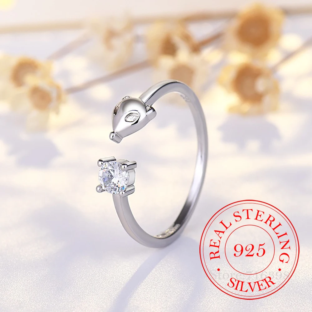 925 Sterling Silver Jewelry Luxury Crystal Fox Finger Rings for Women Wedding Party Jewelery for Girls Friends Gift