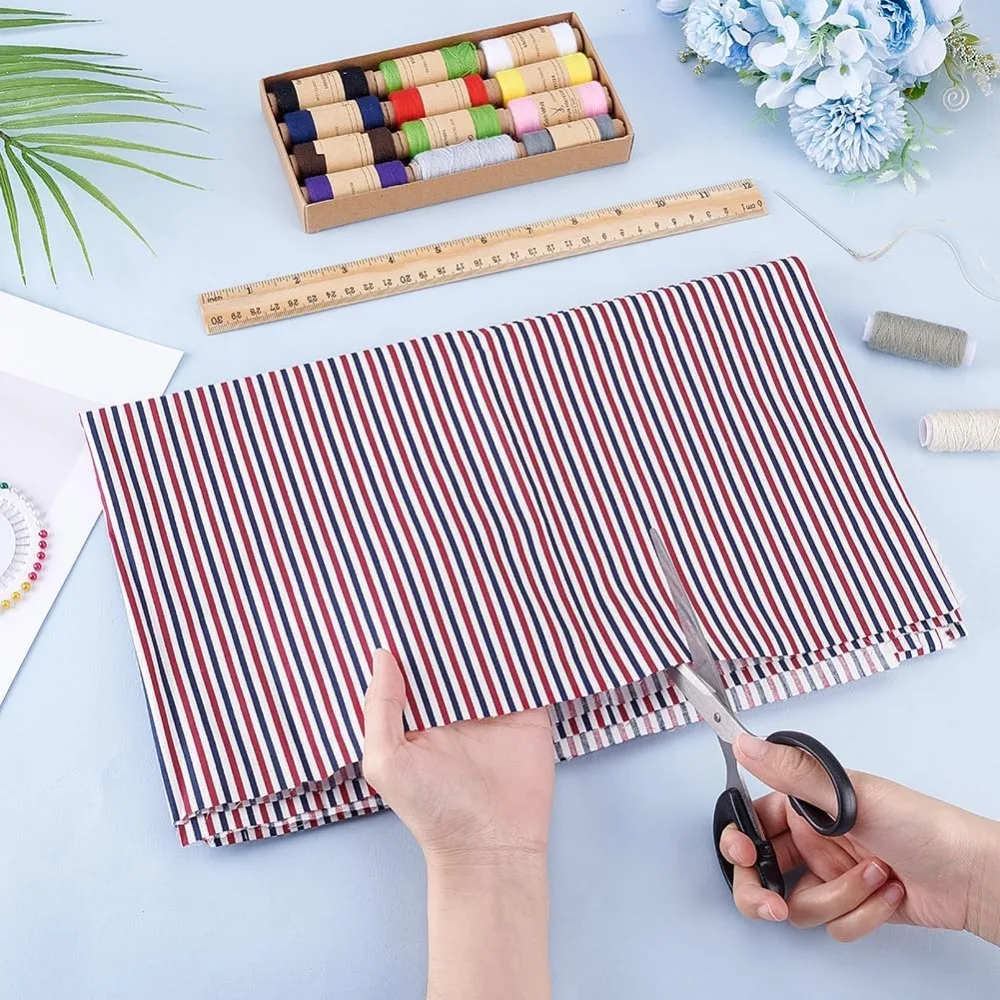 57 بوصة × 1 ياردة نسيج قطني مخطط أحمر/أبيض/أزرق قماش مخطط بواسطة خطوط الفناء قماش غير مرن لخياطة اللحف #3