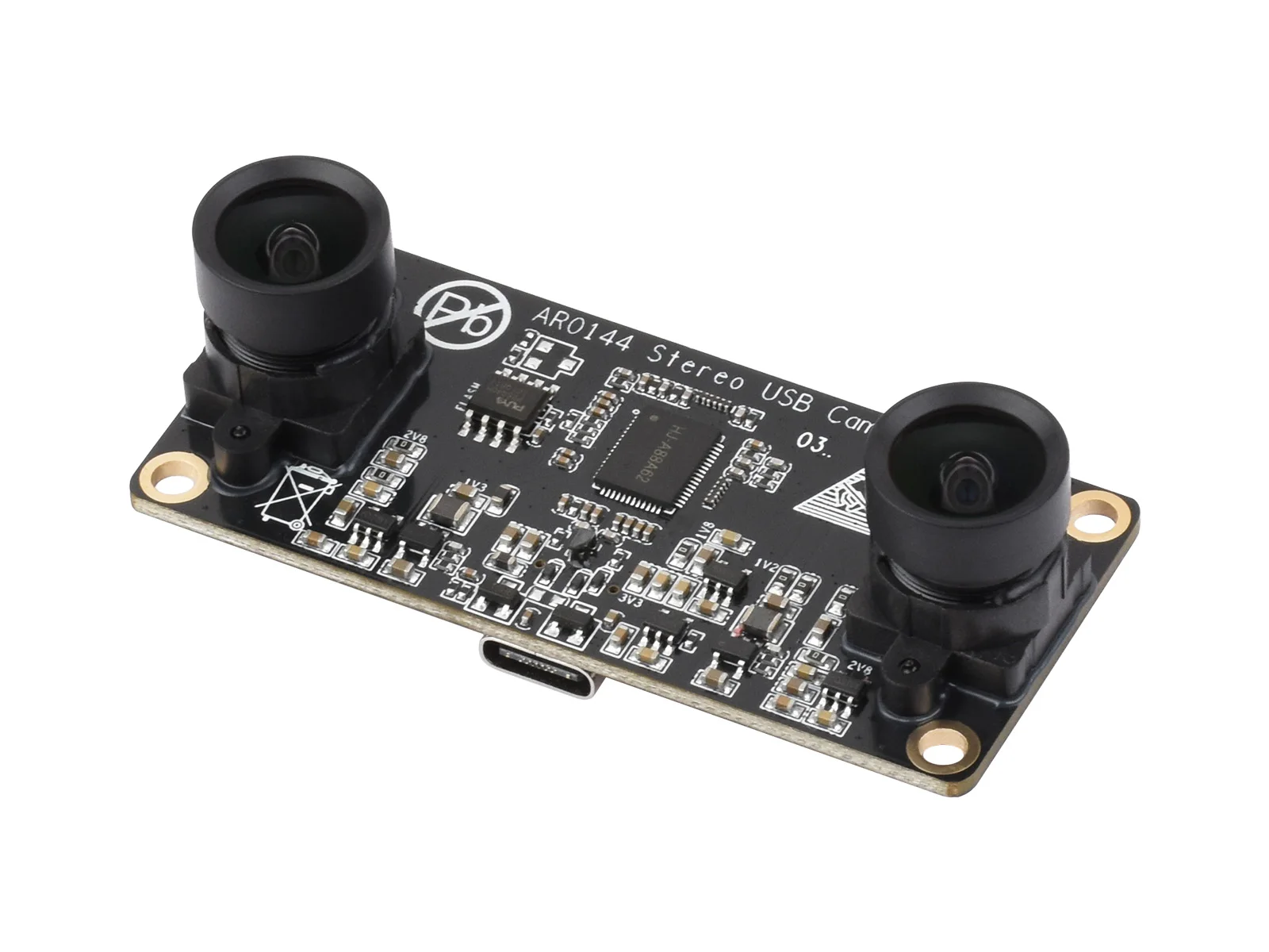 AR0144 Stereo USB Camera (A),USB2.0 Port, Synchronized same-frame output, 52mm baseline, Featuring distortion-free lenses