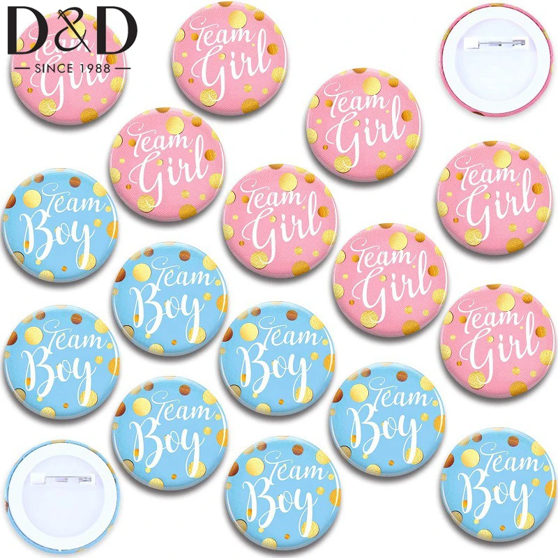 60Pcs/Set Gender Reveal Theme Party Happy Bithday Print Badge Handmade Birthday Badge Boy Girl Party Games Decoration