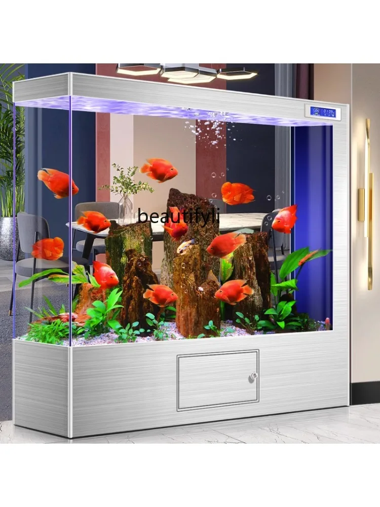 New Fish Tank Living Room Small Ultra-White Glass Lazy Household Ecological Cycle Subareas Screens Test Rate