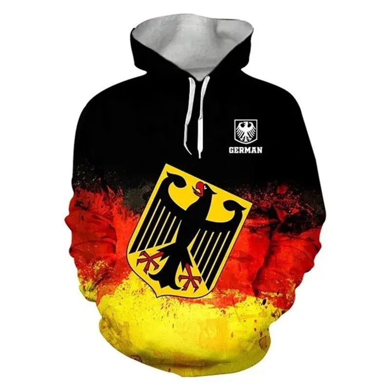 German Flag Pattern Hoodie For Men National Emblem 3D Printed Sweatshirts Casual Loose Hoodies Streetwear Pullover Long Sleeves