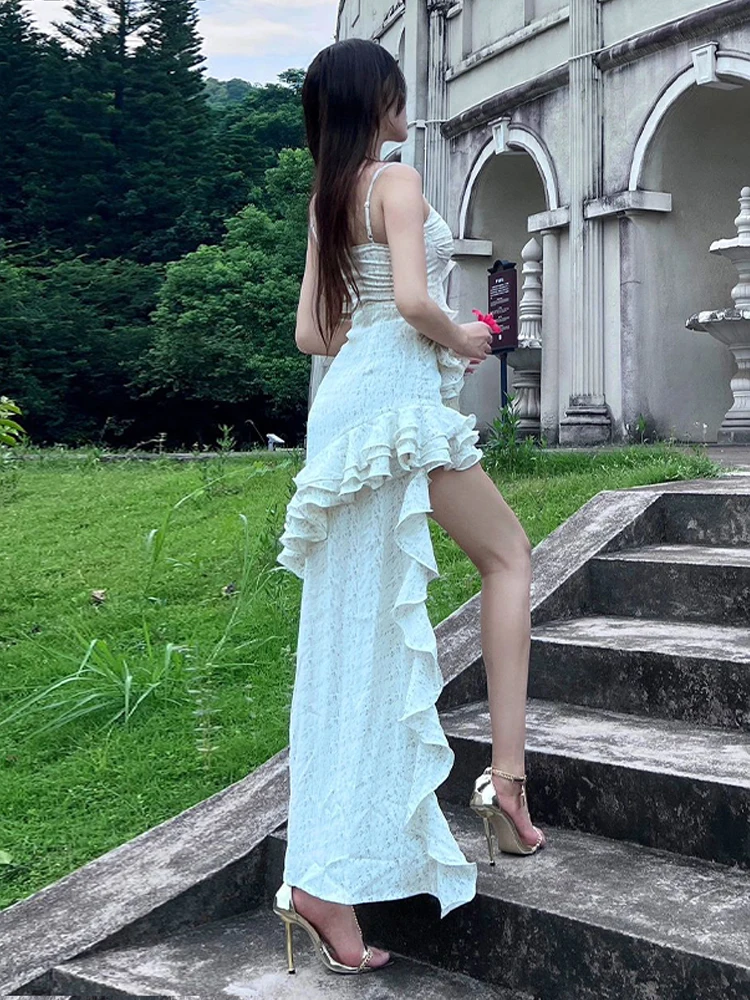 Sanya Travel Sle Lace Trim Dr Beach Vaion Damska letnia długa spódnica V-Ne Svel Gown na wakacje nad morzem