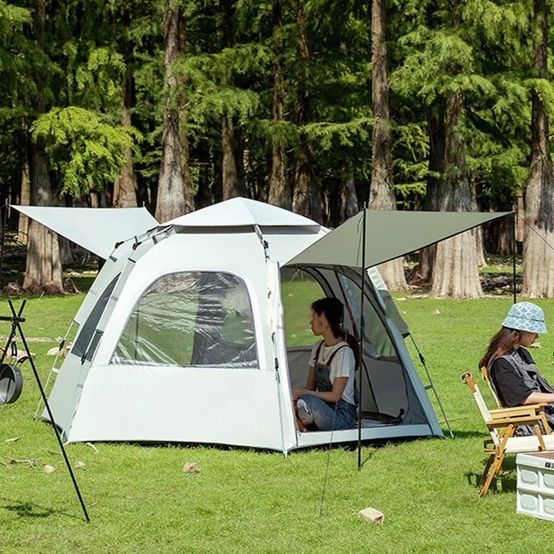 Automatic Hydraulic Pop-up Camping Tent With Clear Window Custom Logo Hexagon Instant Glamping Tents