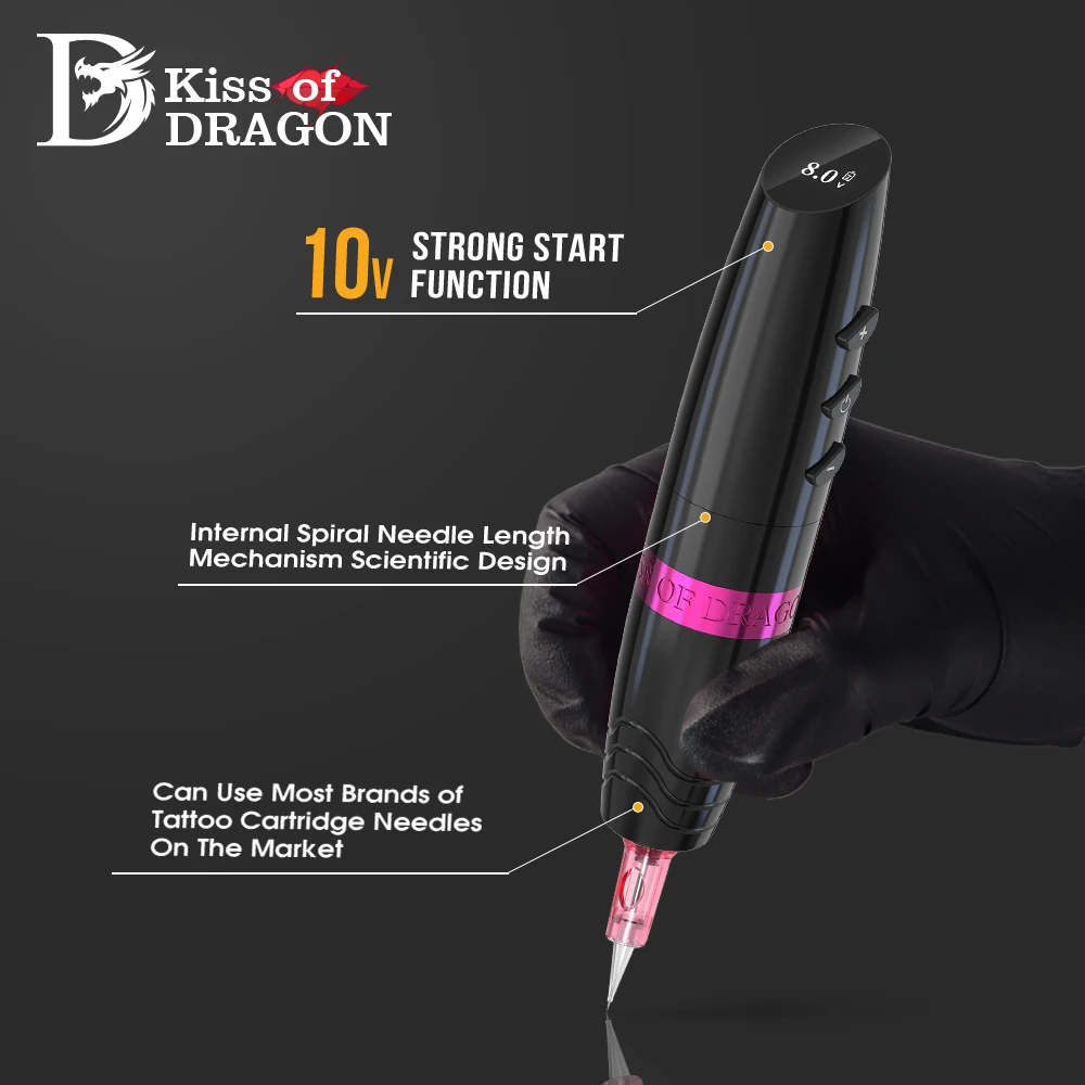 KISS OF DRAGON-MIRAGE Wireless Tattoo Machine Rotaty Battery Pen Professional Power With LCD Display For Body Art Make Up