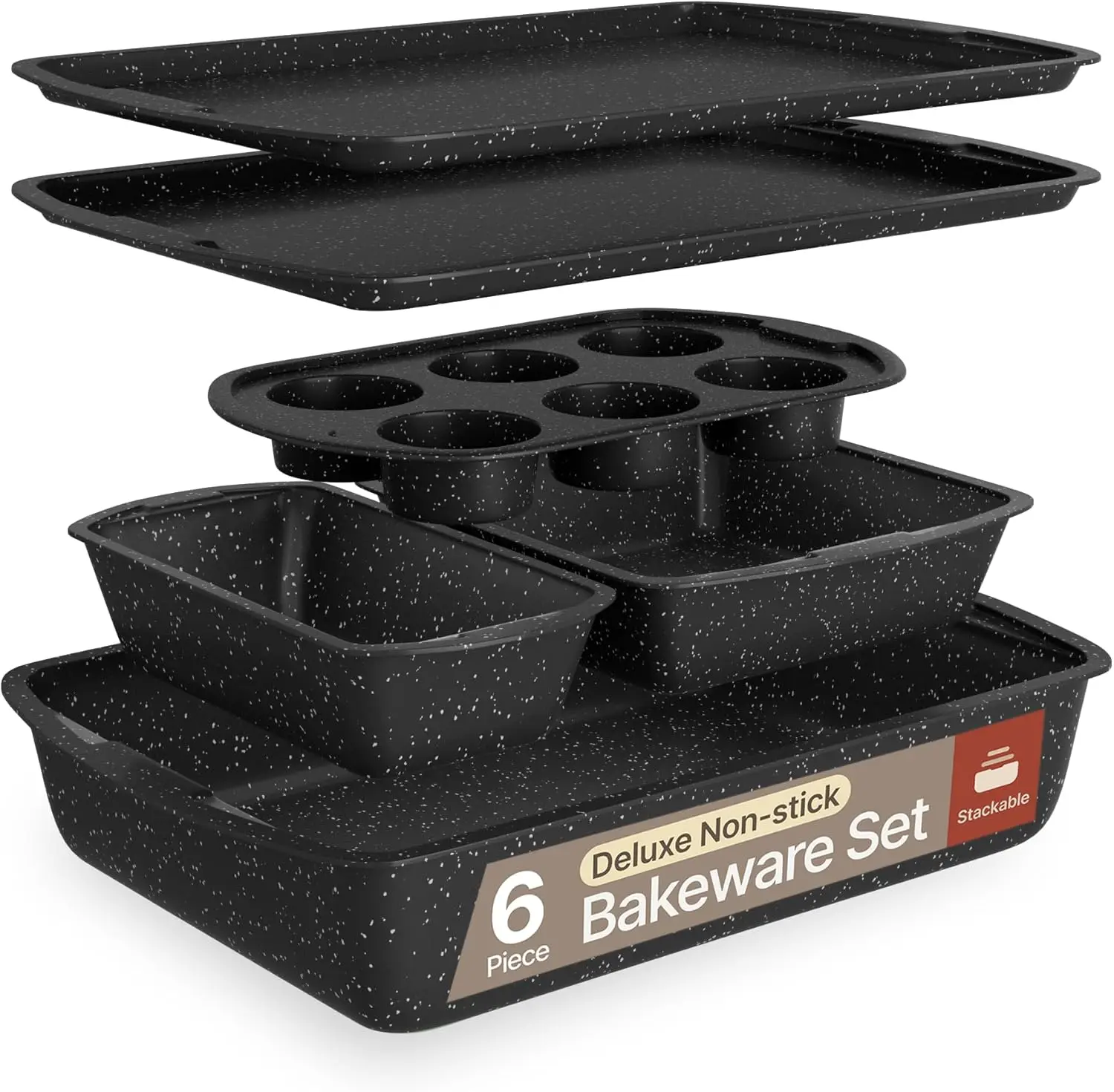 

Bakken Swiss - Bakeware Set – 6 Piece – Stackable, Deluxe, Non-Stick Baking Pans for Professional and Home Cooking – Carbon Stee
