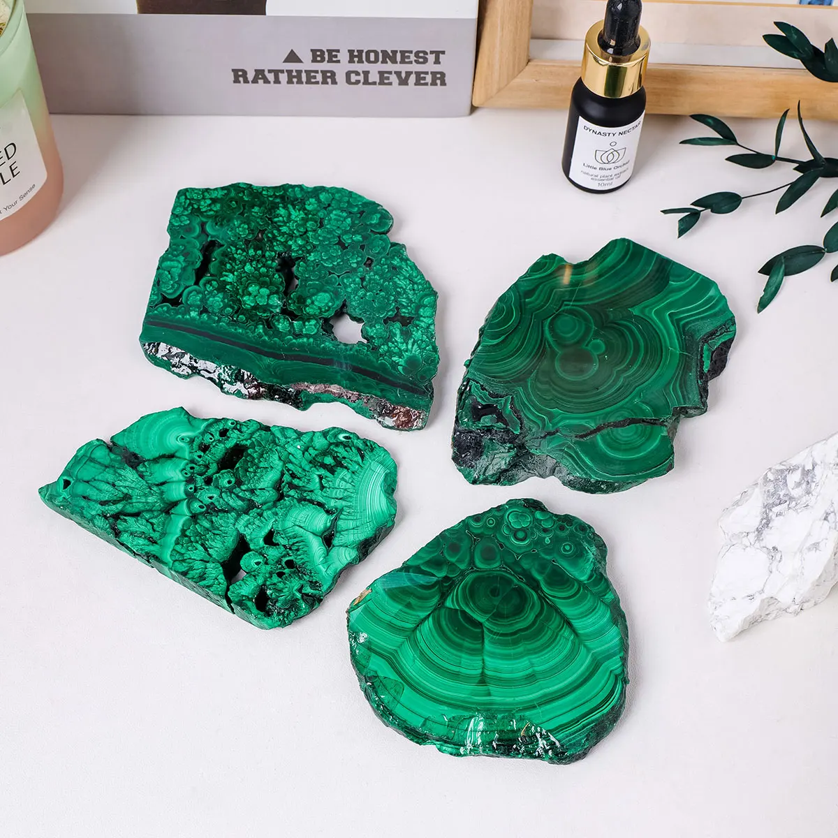 1 قطعة شريحة الملكيت الكريستال الطبيعي الحجر الخام مصقول عرض حجر العلوم الجيولوجية عينة تحصيل حلية #6