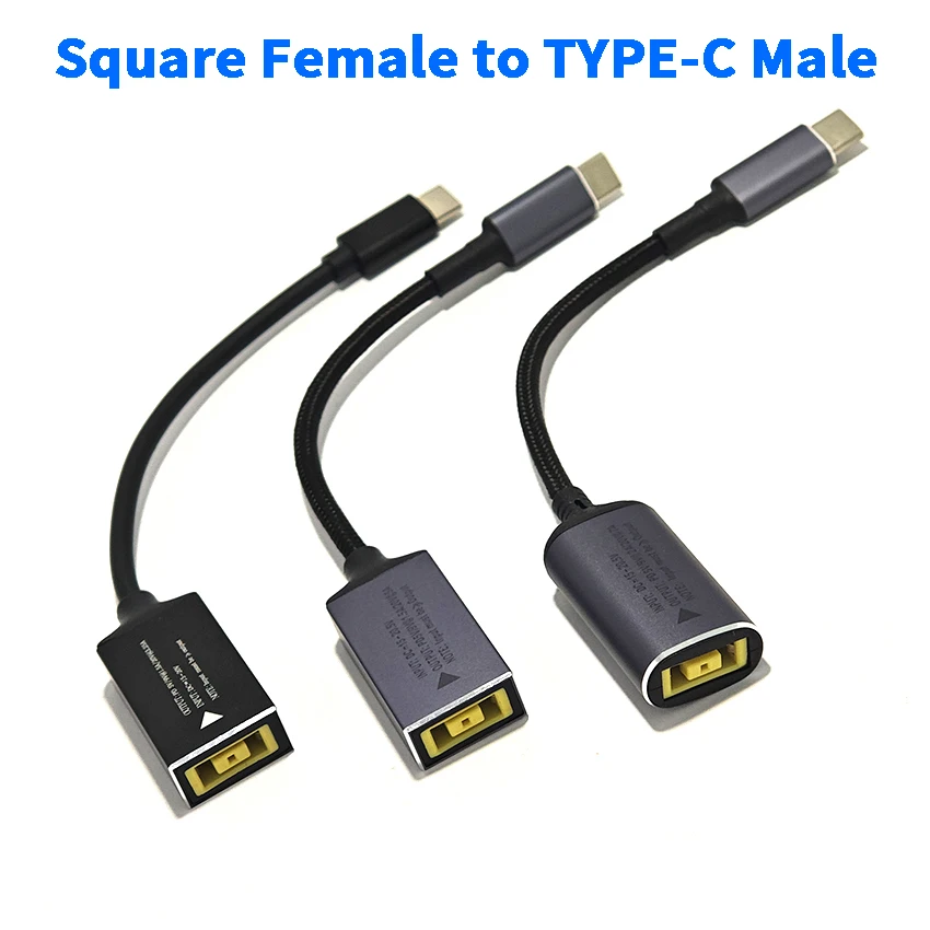 Dc Square Plug 65W 100W 140W USB Type C Male to Female PD Charging Cable for Lenovo Laptop Charger Adapter Converter 16cm