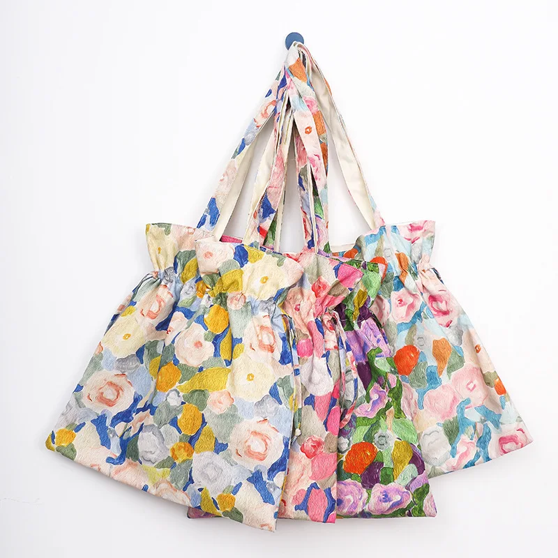 2023 Summer New Oil Painting Art Printing Shoulder Canvas Bag Large Capacity Simple Storage Bag Casual Daily Commute All-match