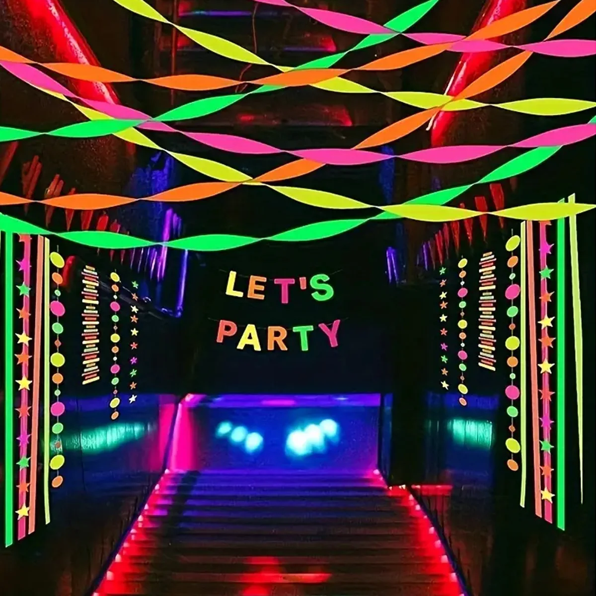 4Pcs Decoración De Papel Crepé Fluorescente Uv De 25M, Rollos De Papel De Colores, Flores Que Brillan En La Oscuridad, Decoración De Fiesta