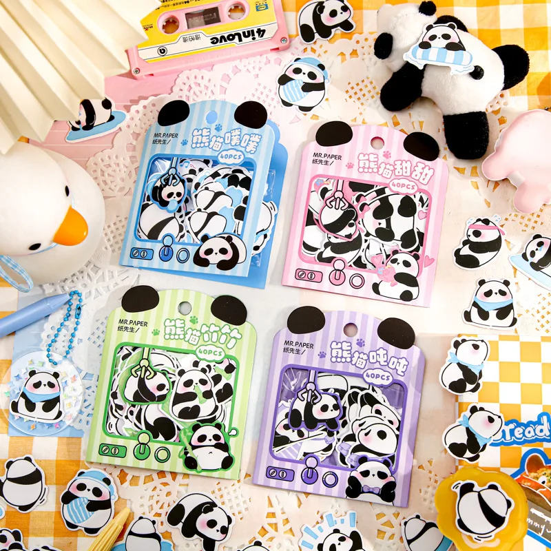 40Pcs Catch A Panda Series Decorative Sticker Cute Cartoon Handbook Scrapbooking Material Label Diy Diary Album Planner