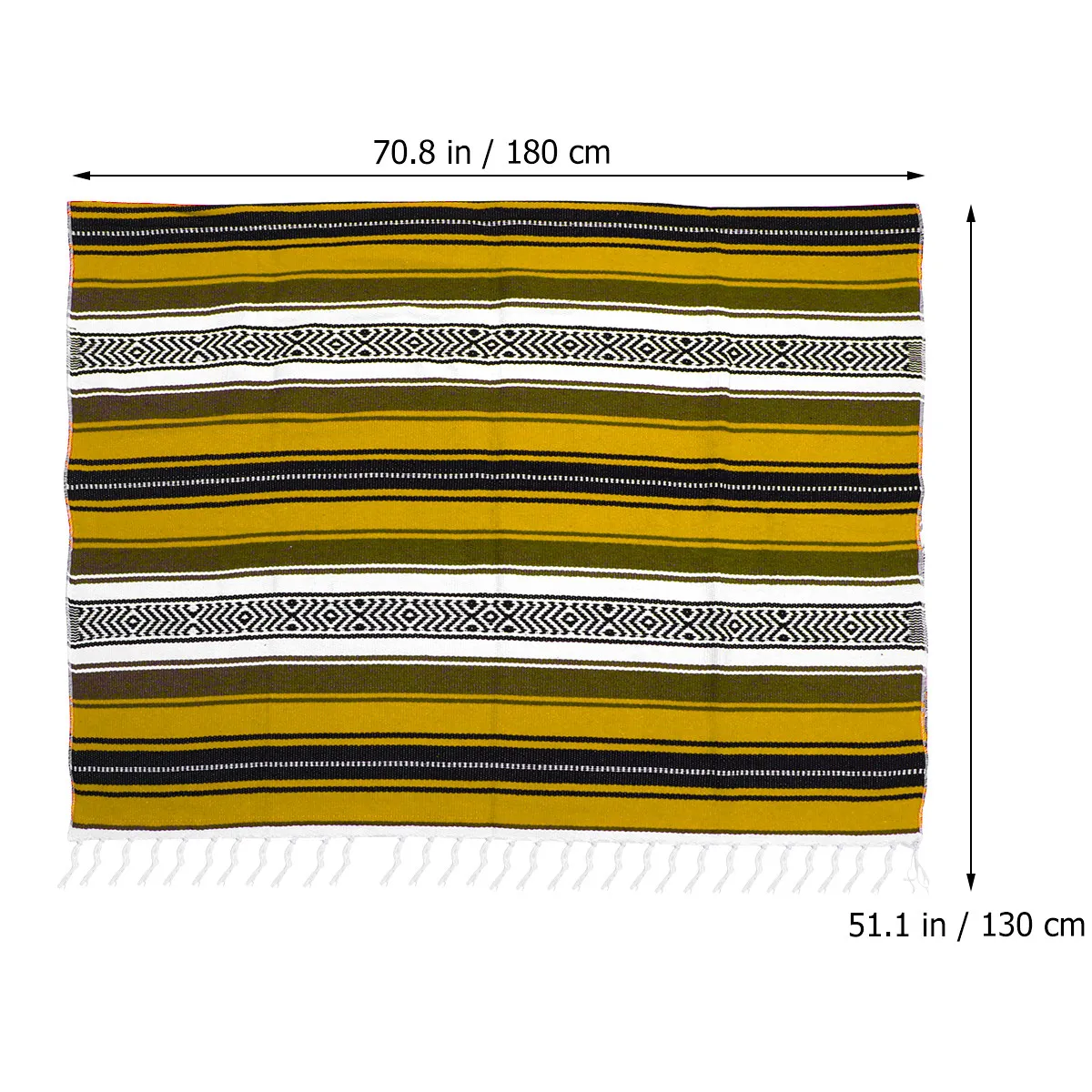 Mexican Blanket Yellow 130x180cm Soft Thick Serape Throw for Sofa Bedroom Yoga Mat Camping Outdoor Car Mexican Blanket
