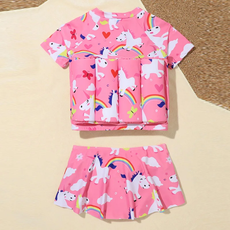 Girls Buoyancy Swimsuit Summer Kids Pool Swimwear 2026 New Children Cartoon Print Floating Rash Guards Infant Beach Clothing