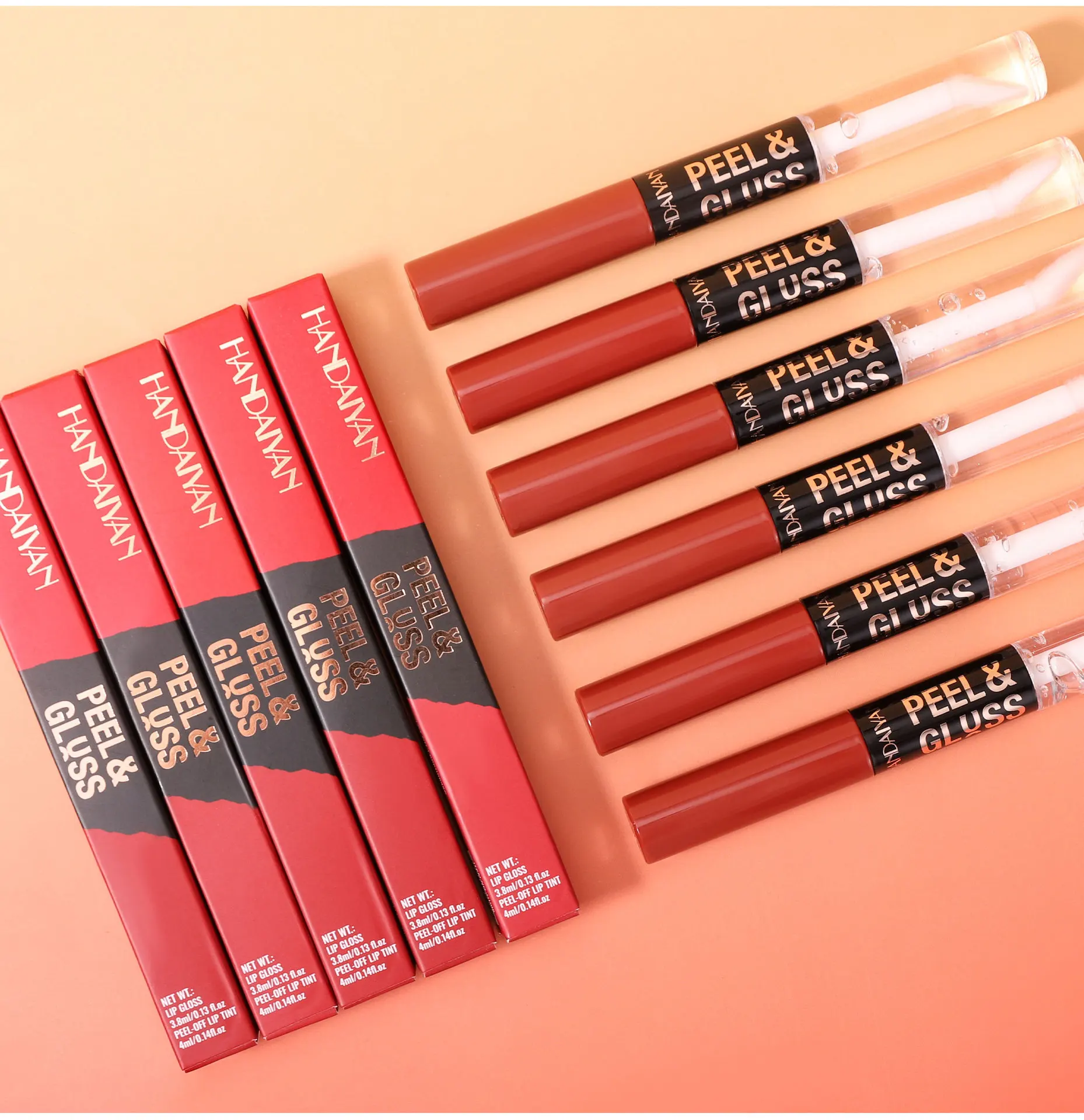 ملمع شفاه غير لامع مقاوم للماء 2 في 1، ملمع شفاه مزدوج الأطراف قابل للنزع، مجموعة مكياج شفاه مرطبة غير لزجة تدوم طويلاً #4