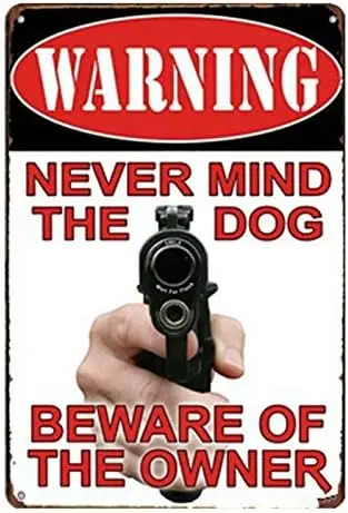 2027 Vintage Never Mind The Dog Beware Of The Owner Metal Tin Sign Warning Wall Decor Tin Sign inch-Aluminum
