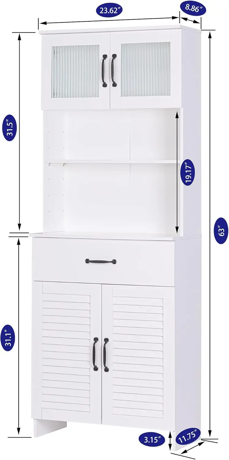 Gabinete, gabinete de almacenamiento de piso con puertas dobles y cajones, gabinete de madera independiente para baño, sala de estar, cocina, blanco