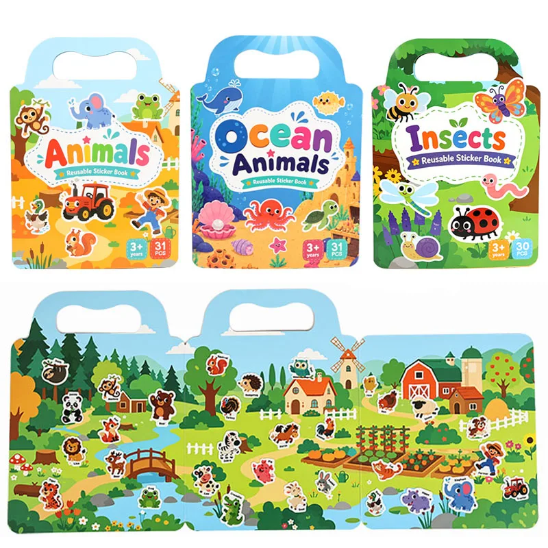 Multiple Scenarios Reusable Sticker Book Bubble Jelly Paste Toy Educational Learning Travel Stickers Activity Books Classic Toys