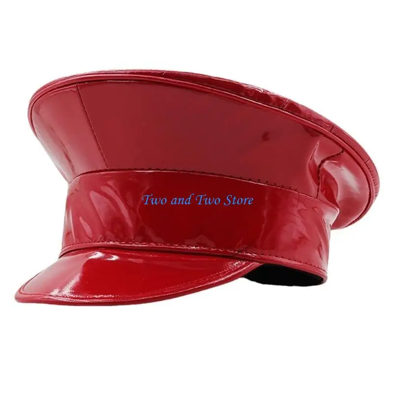 

HX6F PU Leather Marine Hat Cosplay Party Caps Stage Dance Hat for Women Nightclub