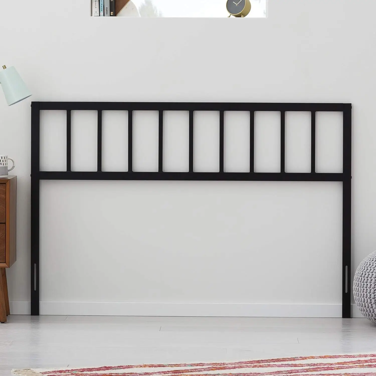 Black, California King Decorative Metal Steel Construction- Vertical Bar Design-40 Inches Tall Headboard