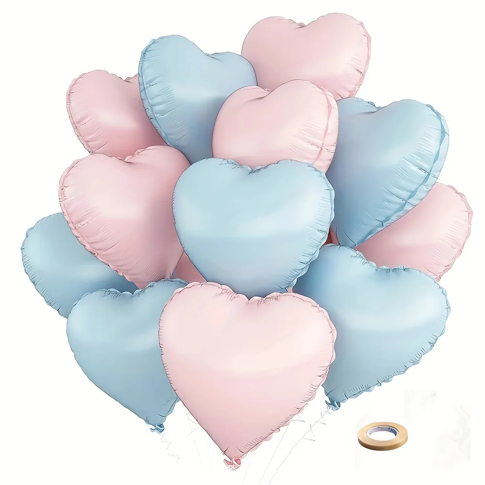 10 Stück Pastellfarbene Babyblau Rosa Creme Herzförmige Folienballons für Babyparty Geschlechtsoffenbarung Geburtstag Jubiläum Hochzeit Dekoration