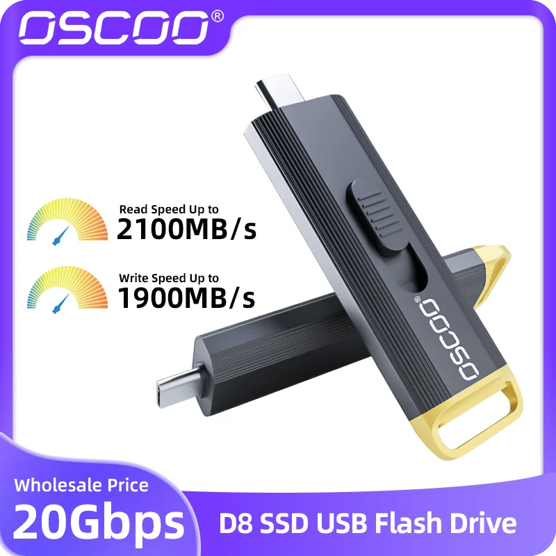 OSCOO 512GB 1TB SSD محرك فلاش USB 20Gbps 3D TLC Nand Flash Type C 3.2 GEN2 * 2 قرص ذاكرة لاسلكي محمول SSD محرك فلاش USB