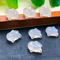 1 Pc Fengbaowu Natural White Agate Rabbit Jewelry Making For Pendant Bracelet Crystal Carved Animal Figurine DIY Accessories