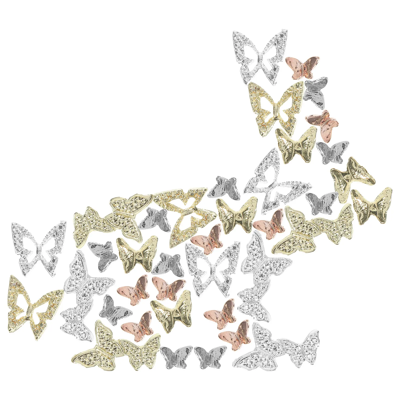 40pcs Nail Accessories Alloy 3D Butterfly Hollow Decor Charms DIY Crafts for Fingernails Toe Nails Decoration Glamorous