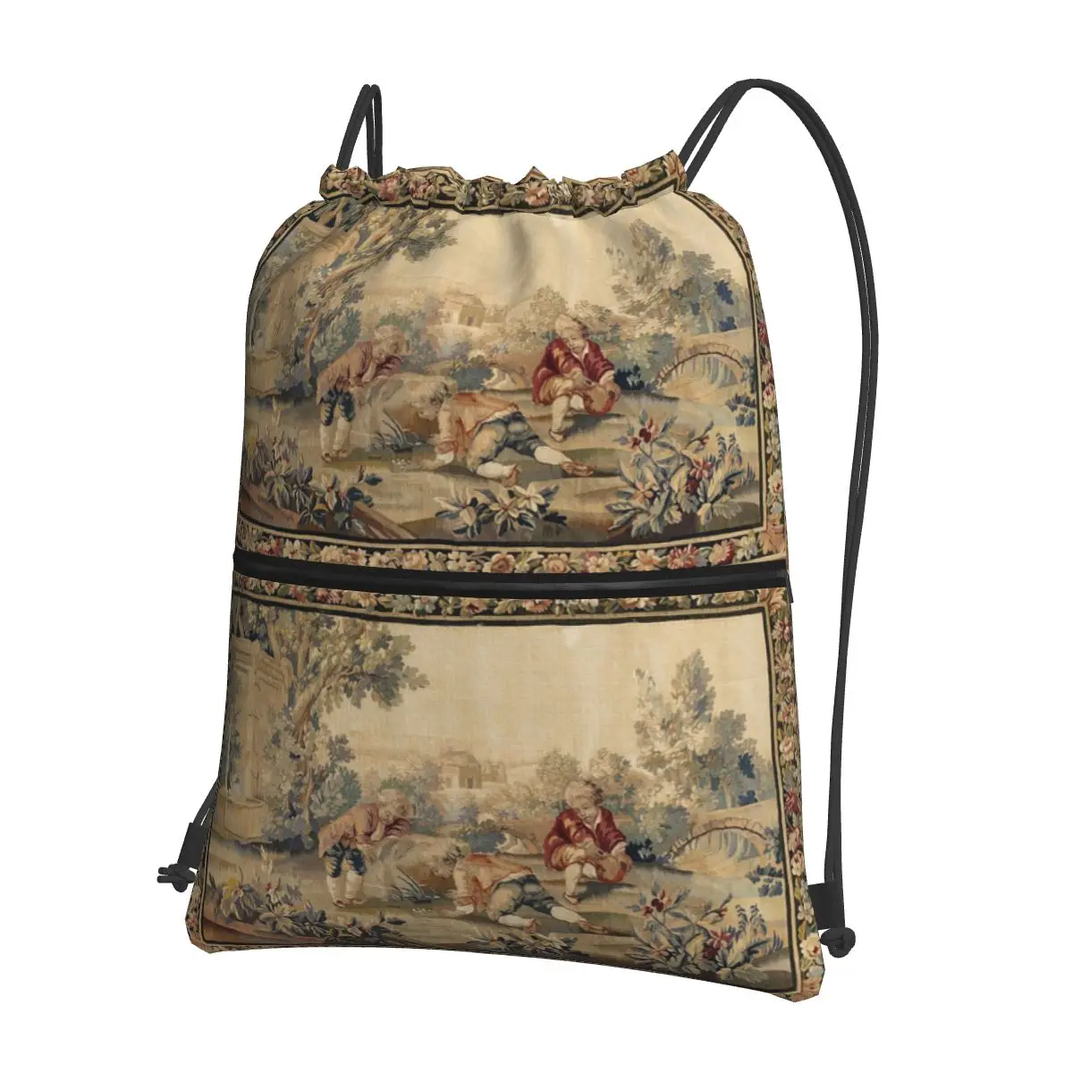 Aubusson Antique French Tapestry Print Backpacks Fashion Drawstring Bags Sports Bag Book Bags for Travel Students