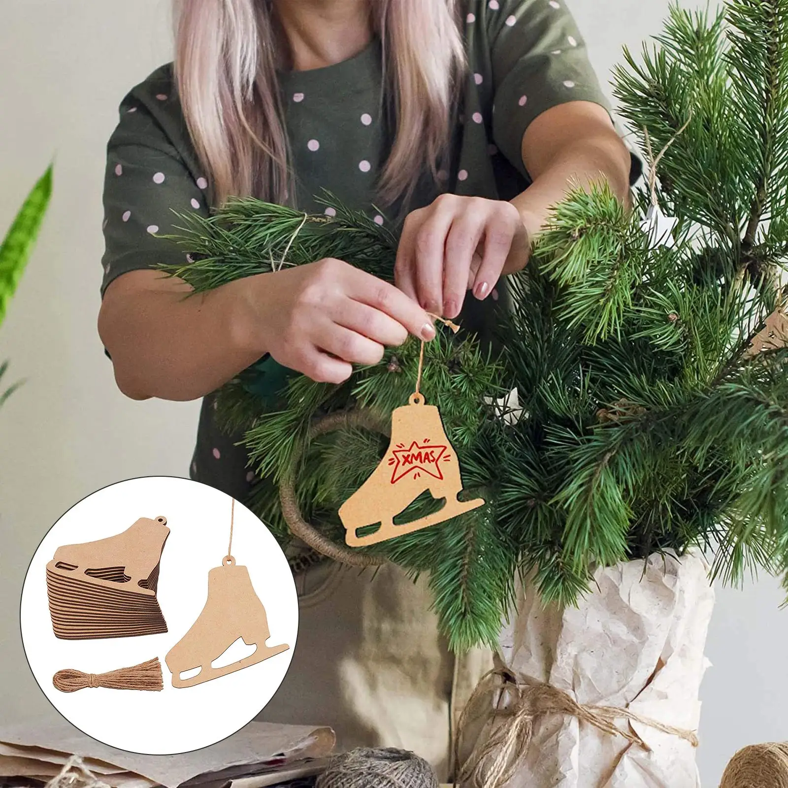 40Pcs Wooden Ornaments Unfinished Blank Wooden Signs Decor Supplies DIY Wooden Tags Plaques DIY Crafts for Carving Writing Gift