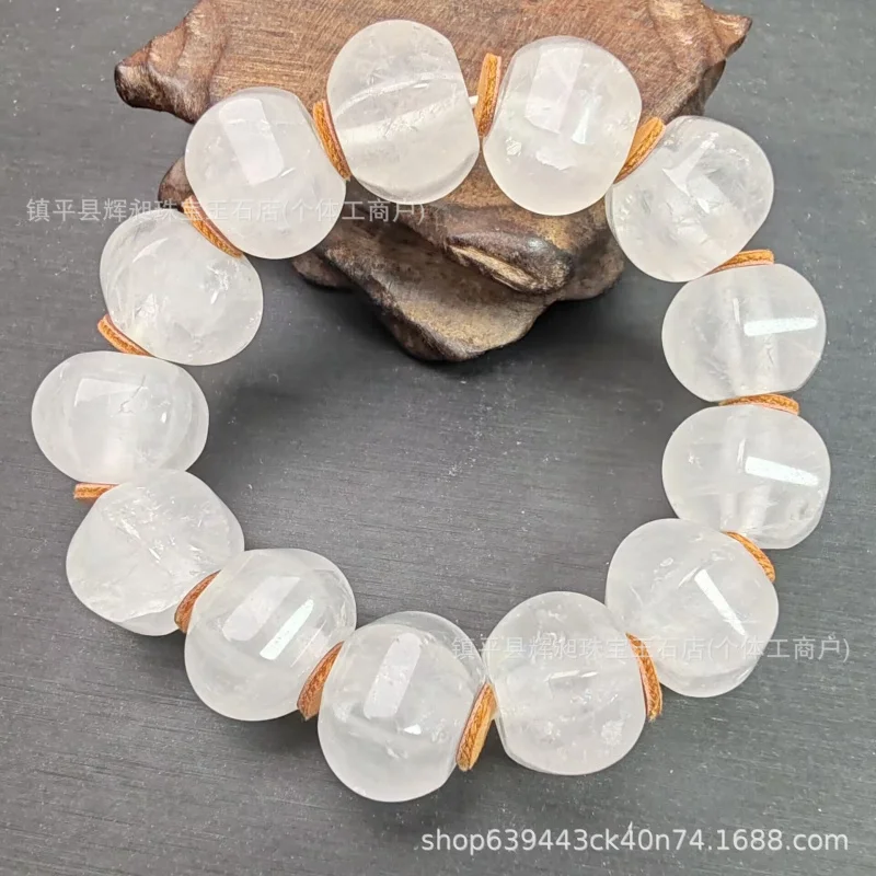 Nepal Old White Crystal Jewelry Six-sided Lantern Bead Large Hole Crystal Round Bead Full Multi-Gemstone Bracelet Prayer Bead Br