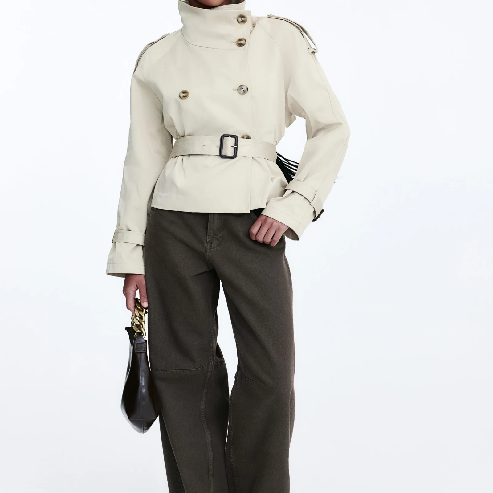 

Faionable ort Double-Breasted Windbreaker Jaet Women's Street Sle Versatile ZR Trend Autumn New Arrival Outerwear