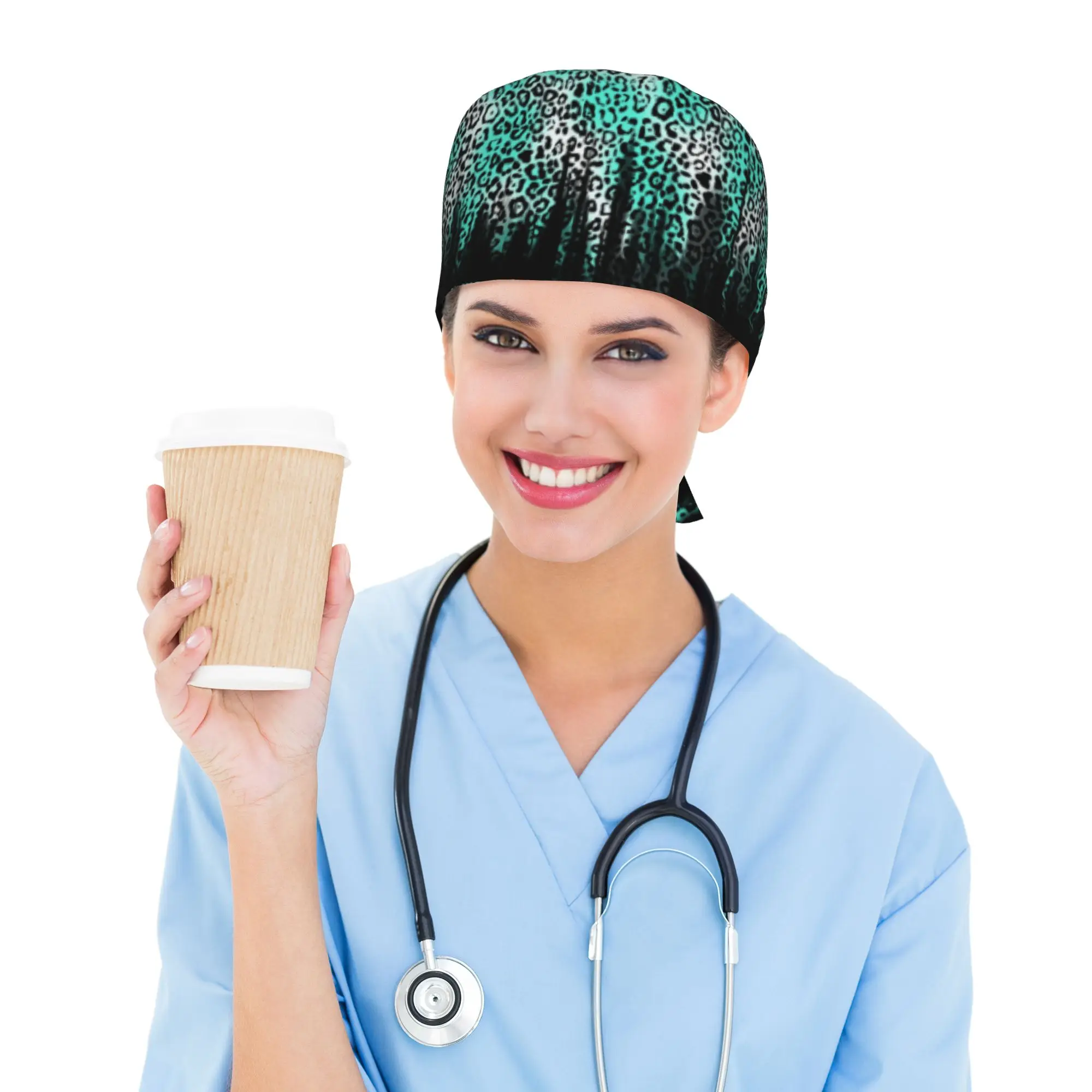 Custom Leopard Print Colorful Scrubs Cap Surgical Hats Women Men  Operating Room Cap Nursing Cap Lab Works Hat