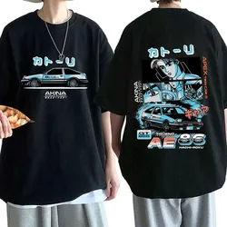 Anime Drift AE86 Initial D Double Sided T Shirt O-Neck Short Sleeves Summer Casual Unisex R34 Skyline GTR JDM Manga T-Shirts