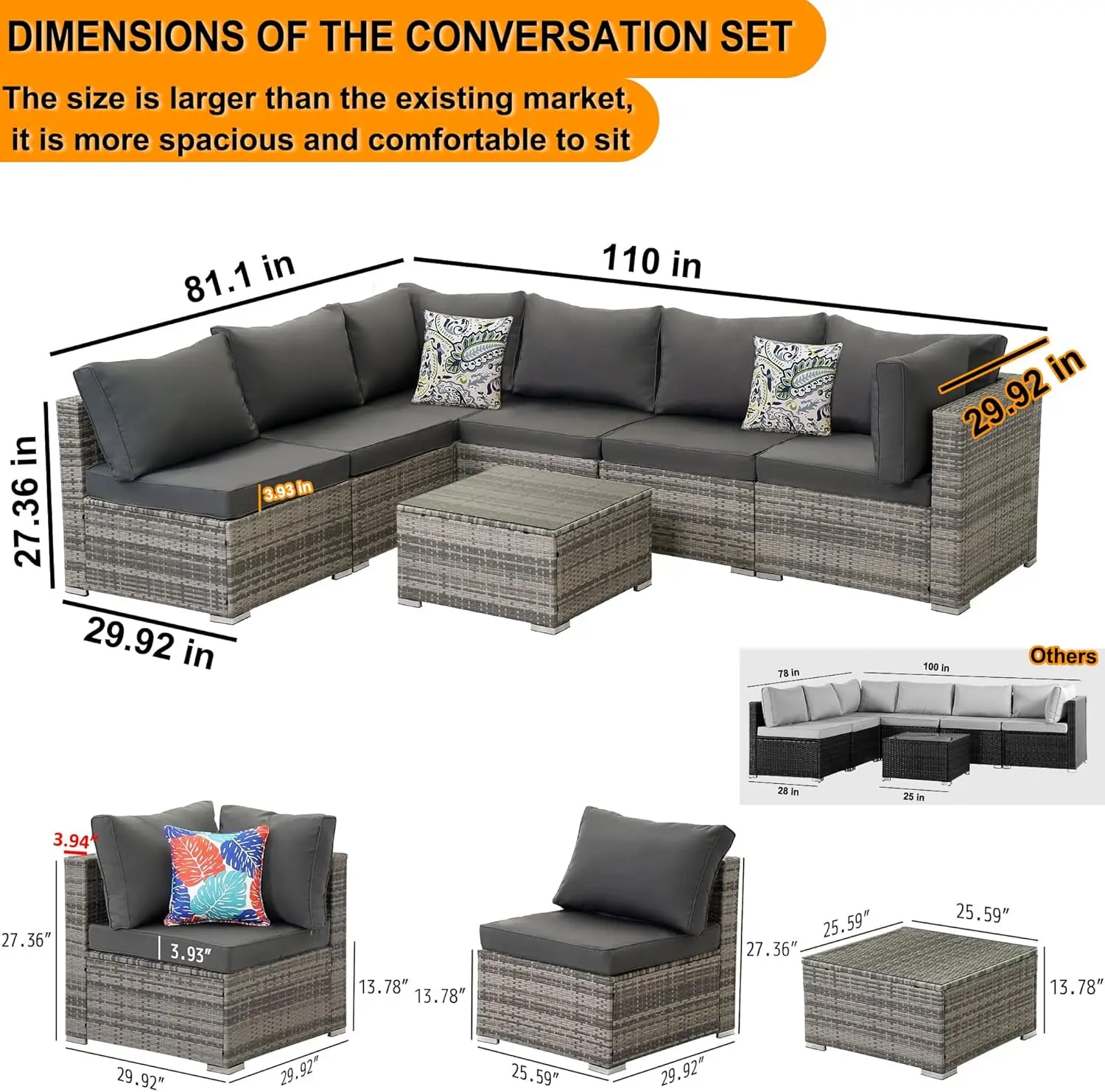 Furniture Set Outdoor  Modular Patio Set Wicker Outdoor Rattan Patio Conversation Set with Coffee Table for Outside