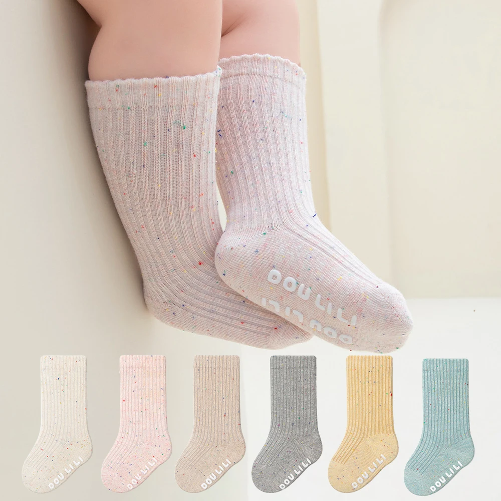 

Модные хлопковые носки для девочек, длинные носки в рубчик для младенцев, Нескользящие детские гетры, носки для новорожденных мальчиков