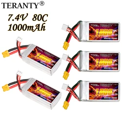Max 80C 7.4V 1000mAh Lipo Battery Indoor Time Travel Drone FPV Tinyhawk Long Endurance TERANTY 2S Rechargeable Battery