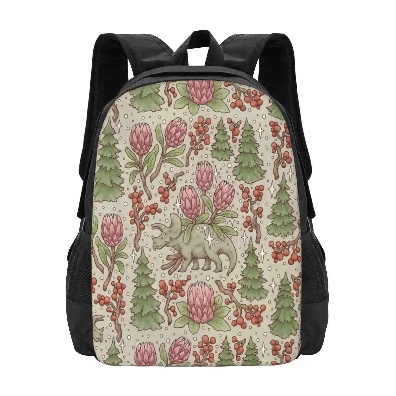 Holiday Triceratops | Festive Dinosaur | Christmas Colors Teen College Student Backpack Pattern Design Bags Dinosaur