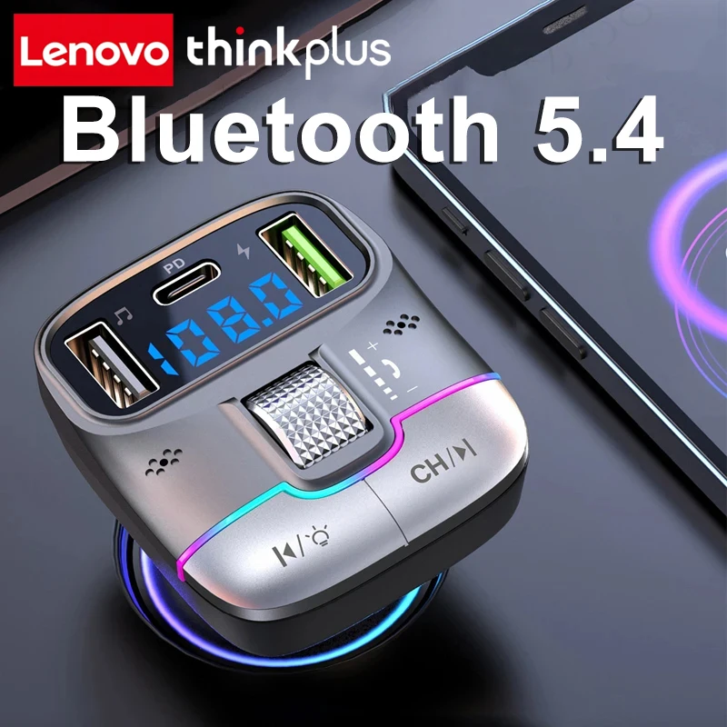 Lenovo ThinkPlus FM Transmitter Bluetooth 5.4 Hands-Free Car AUX Radio Modulator with Fast Charging Adapter Auto Accessories
