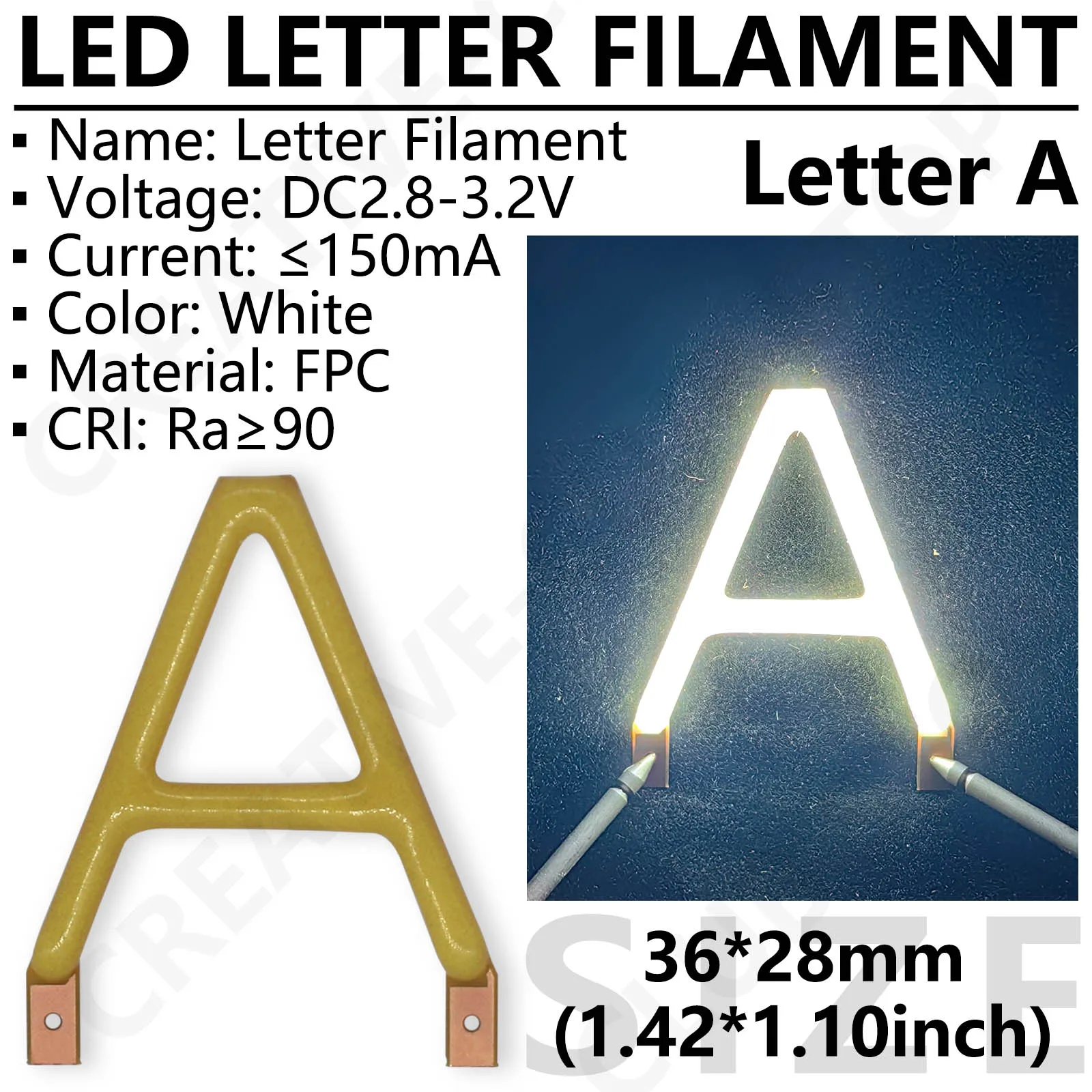 대문자 LED 필라멘트 화이트 DC3V 휴일 야간 조명, 크리스마스 홈 장식, 할로윈 조명, 생일 이름 장식