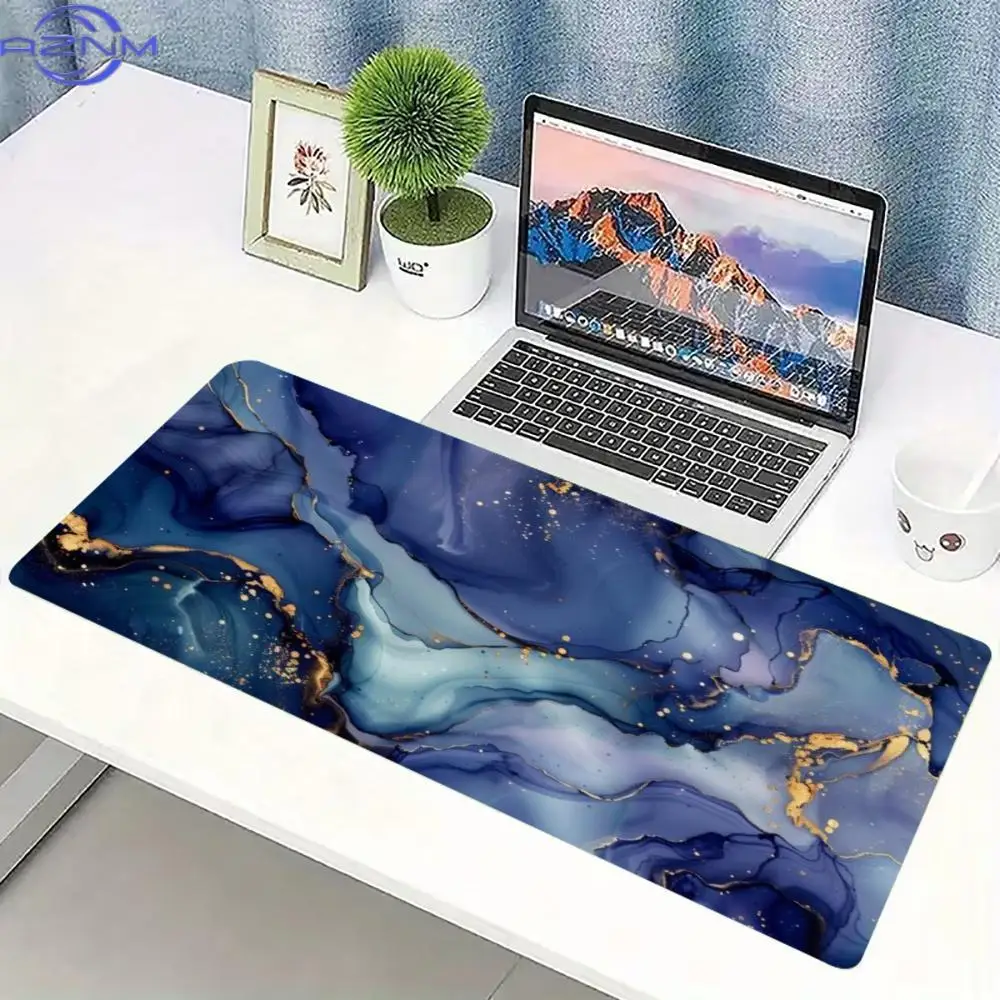 Marble Gold Foil Liquid Large Desk Mat Non Slip Rubber Gaming Mouse Pad Stitched Edge Aesthetic Office Laptop Desktop Decor