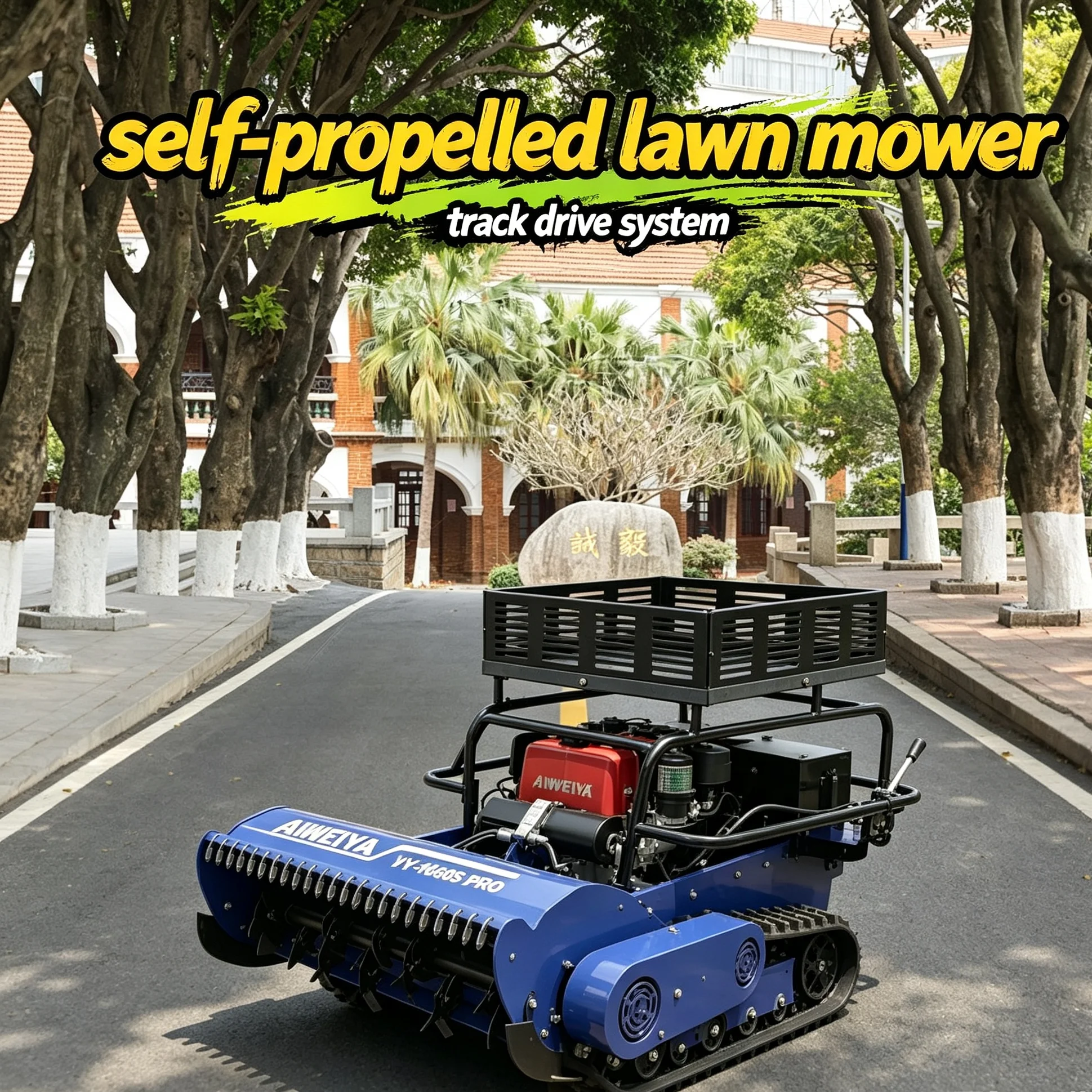 Customized RC Lawn Mower Robot, Crawler Tracked 4-Stroke Self-propelled Mower, GPS Zero Turn with Adjustable Cutting Height